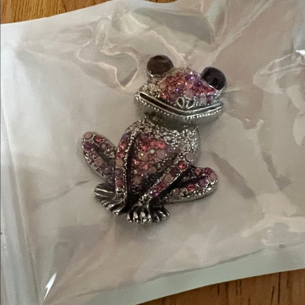 Sparkling Frog Brooch with Pink and Purple Crystals